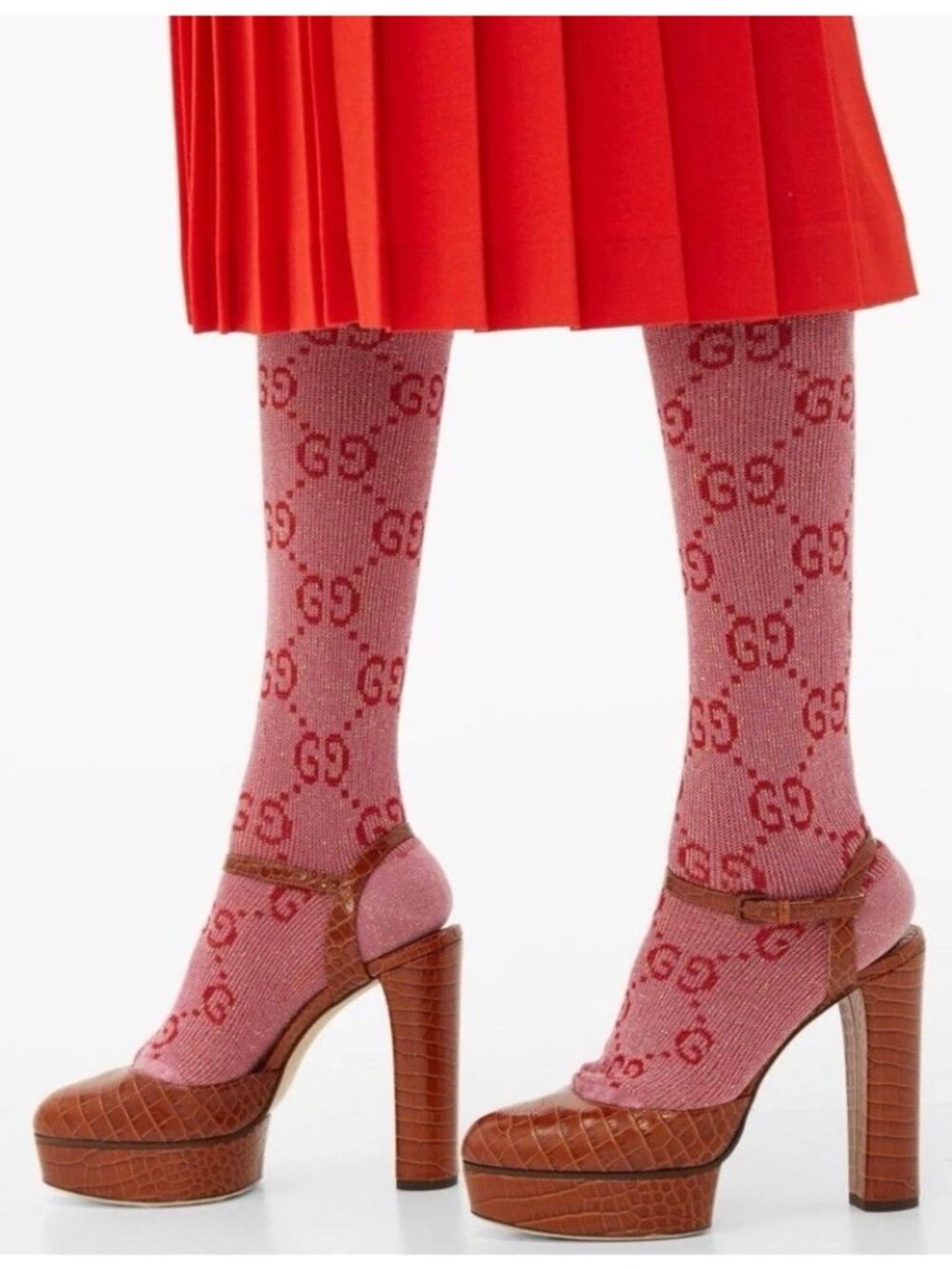 NWT Gucci GG Logo Glittery Socks Pink Women’s Size M Authentic - Picture 8 of 8